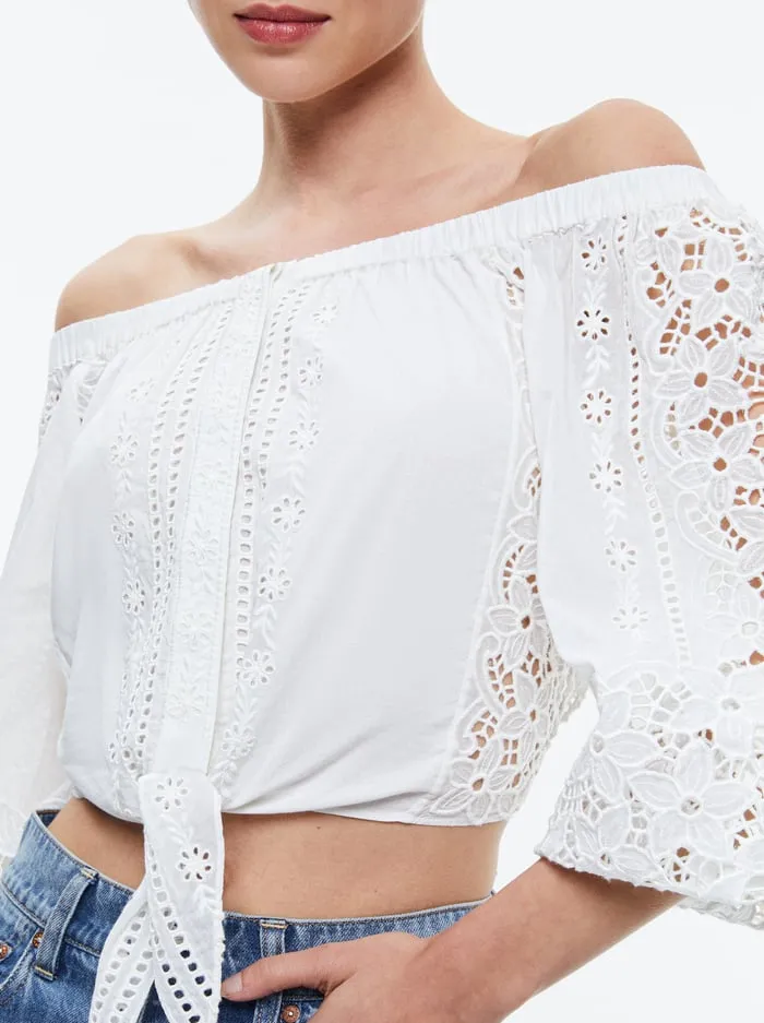 Tops Women Alice Olivia Ivy Off The Shoulder Cropped Top Off White