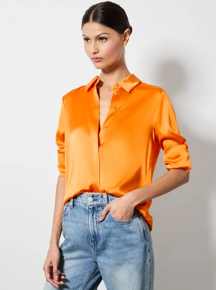 Tops Women Alice Olivia Willa Placket Top Orange Blaze