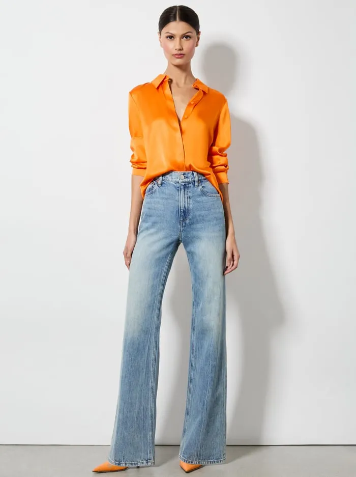 Tops Women Alice Olivia Willa Placket Top Orange Blaze