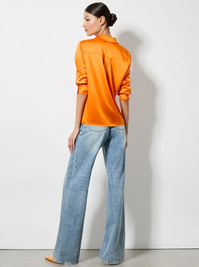 Tops Women Alice Olivia Willa Placket Top Orange Blaze