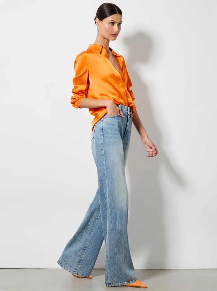 Tops Women Alice Olivia Willa Placket Top Orange Blaze