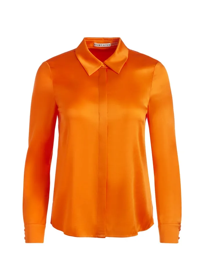 Tops Women Alice Olivia Willa Placket Top Orange Blaze