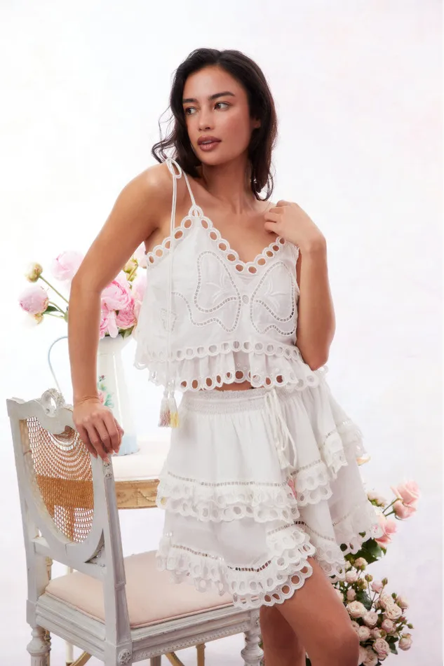 Tops WomenKids LoveShackFancy Biltmore Eyelet Cotton Top Soft White