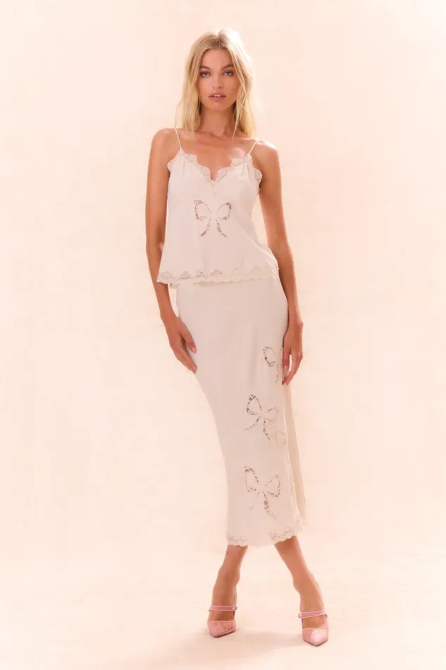 Tops Women LoveShackFancy Fox Bow Cami Top Cream