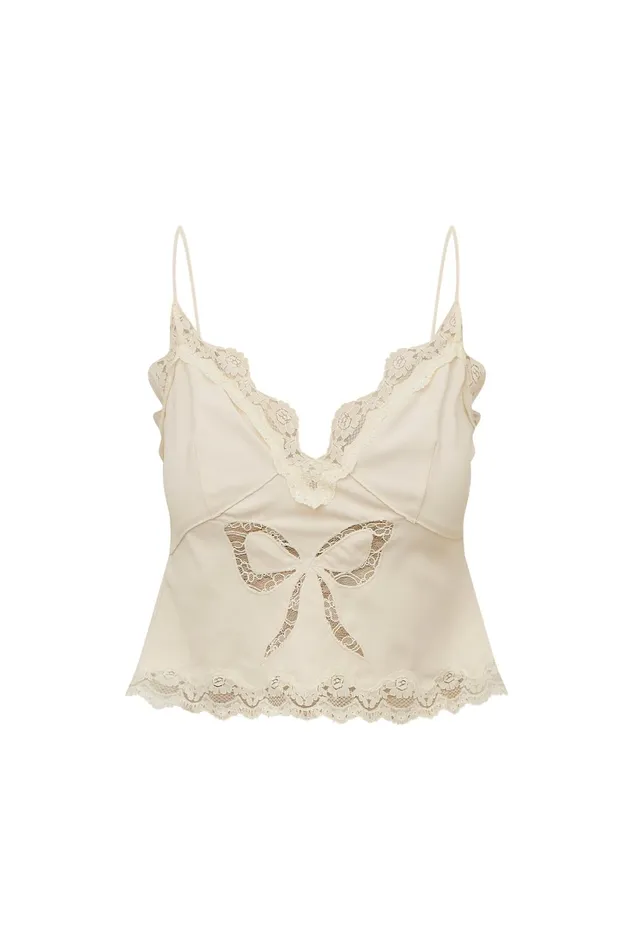 Tops Women LoveShackFancy Fox Bow Cami Top Cream