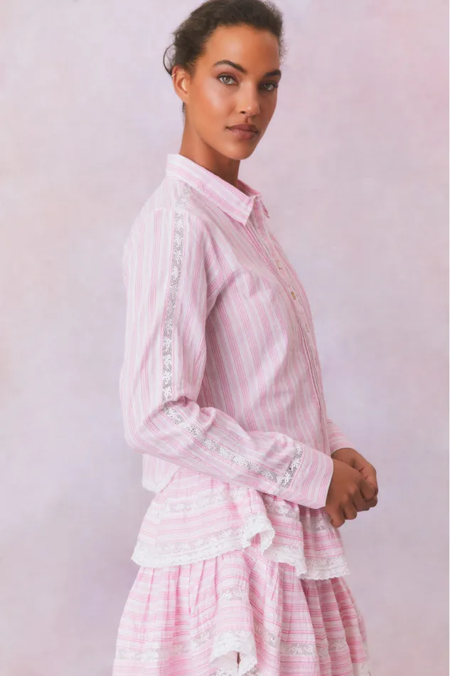 Tops Women LoveShackFancy Rosaway Cotton Stripe Top Captiva Pink