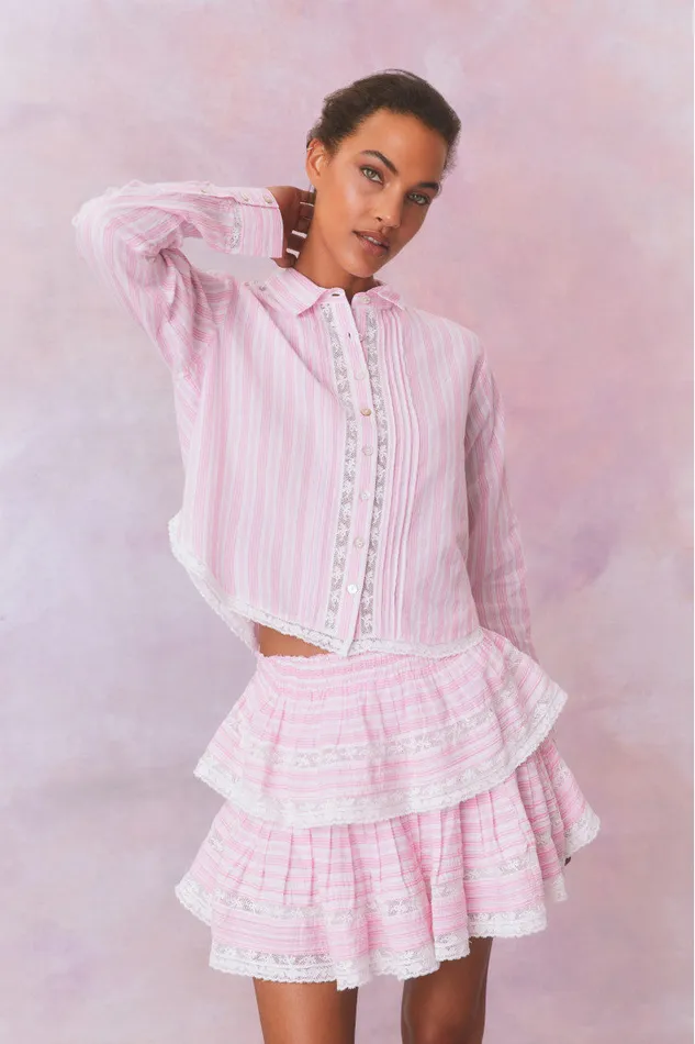 Tops Women LoveShackFancy Rosaway Cotton Stripe Top Captiva Pink