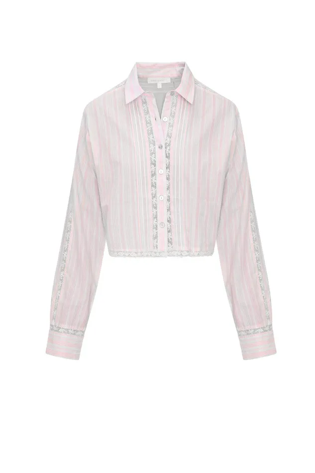 Tops Women LoveShackFancy Rosaway Cotton Stripe Top Captiva Pink