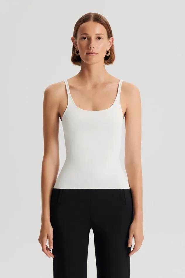 Tops Women Scanlan Theodore CREPE KNIT RIB SINGLET Cream Tops Women Scanlan Theodore CREPE KNIT RIB SINGLET Cream