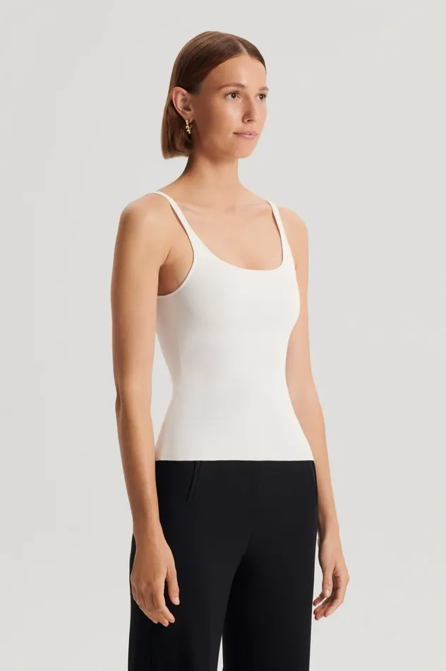 Tops Women Scanlan Theodore CREPE KNIT RIB SINGLET Cream Tops Women Scanlan Theodore CREPE KNIT RIB SINGLET Cream