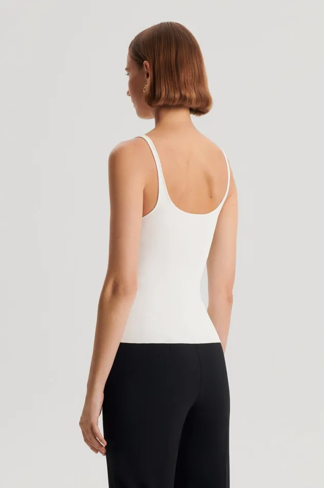 Tops Women Scanlan Theodore CREPE KNIT RIB SINGLET Cream Tops Women Scanlan Theodore CREPE KNIT RIB SINGLET Cream