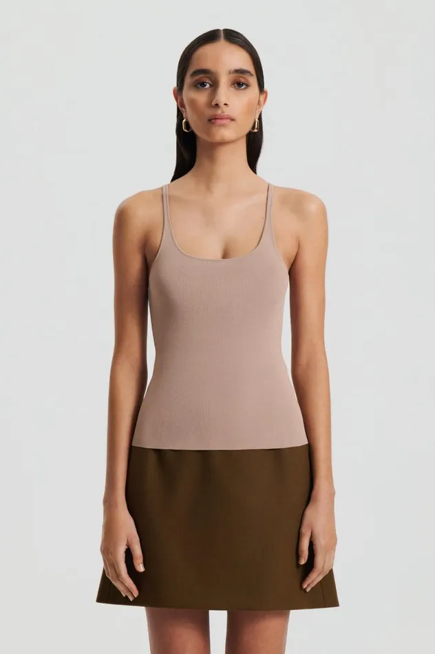 Tops Women Scanlan Theodore CREPE KNIT RIB SINGLET Oat Tops Women Scanlan Theodore CREPE KNIT RIB SINGLET Oat