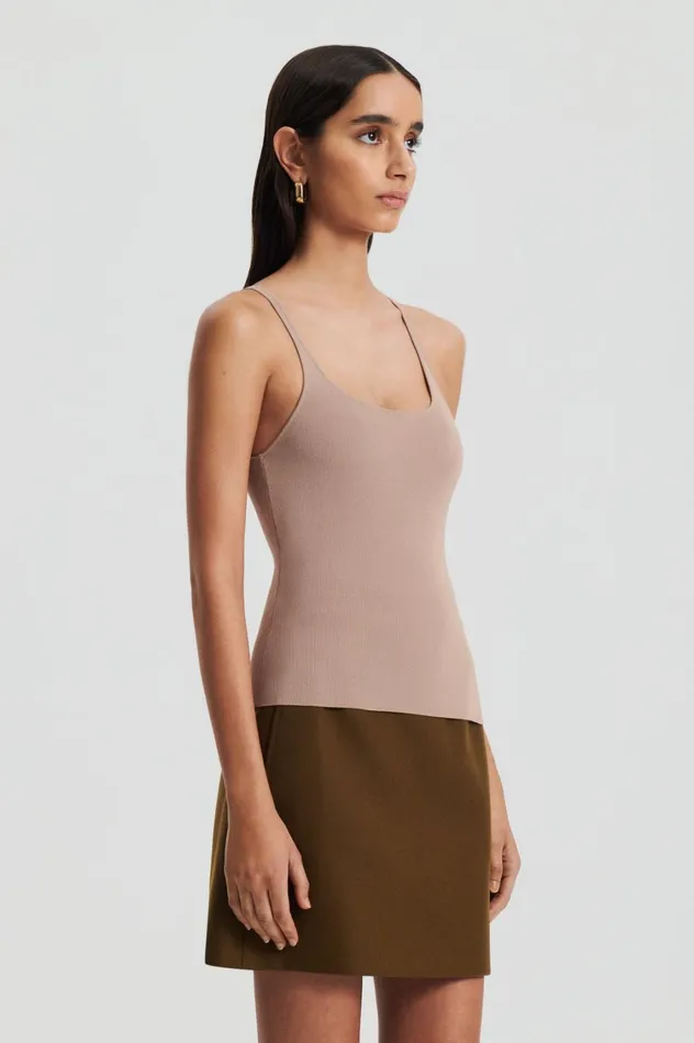 Tops Women Scanlan Theodore CREPE KNIT RIB SINGLET Oat Tops Women Scanlan Theodore CREPE KNIT RIB SINGLET Oat