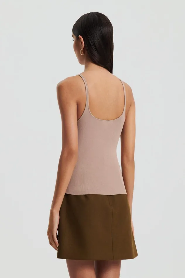 Tops Women Scanlan Theodore CREPE KNIT RIB SINGLET Oat Tops Women Scanlan Theodore CREPE KNIT RIB SINGLET Oat