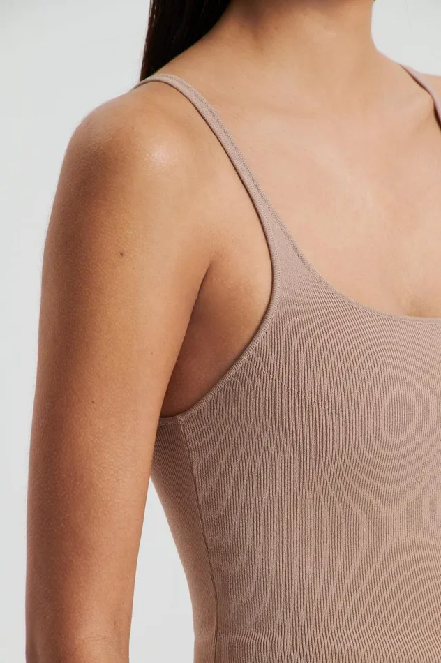 Tops Women Scanlan Theodore CREPE KNIT RIB SINGLET Oat Tops Women Scanlan Theodore CREPE KNIT RIB SINGLET Oat