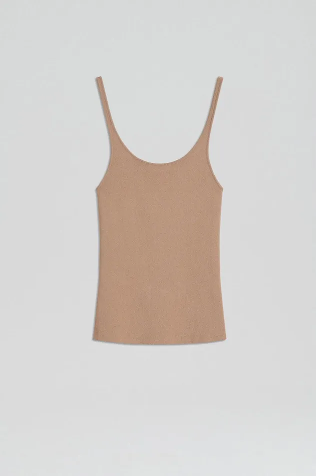 Tops Women Scanlan Theodore CREPE KNIT RIB SINGLET Oat Tops Women Scanlan Theodore CREPE KNIT RIB SINGLET Oat