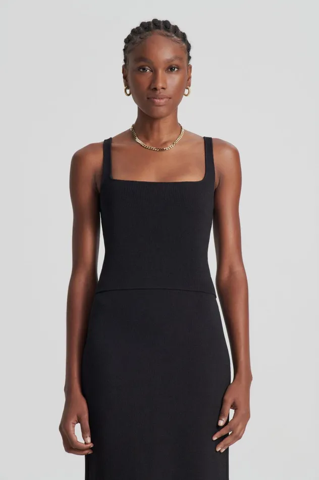 Tops Women Scanlan Theodore CREPE KNIT SQUARE CAMISOLE Darkchocolate