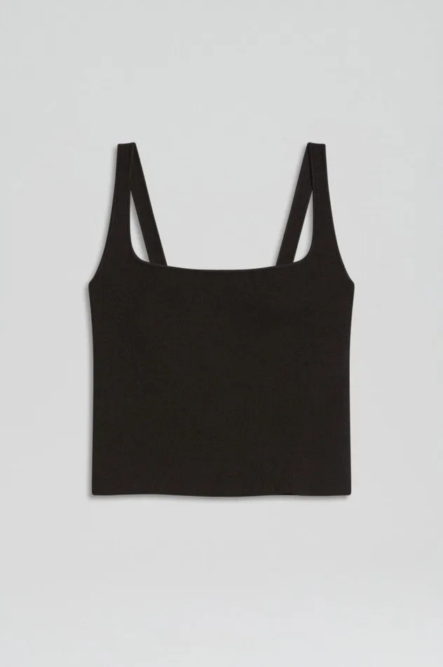 Tops Women Scanlan Theodore CREPE KNIT SQUARE CAMISOLE Darkchocolate