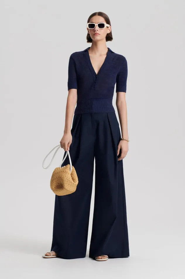 Tops Women Scanlan Theodore LINEN SLIM FIT SHIRT Navy