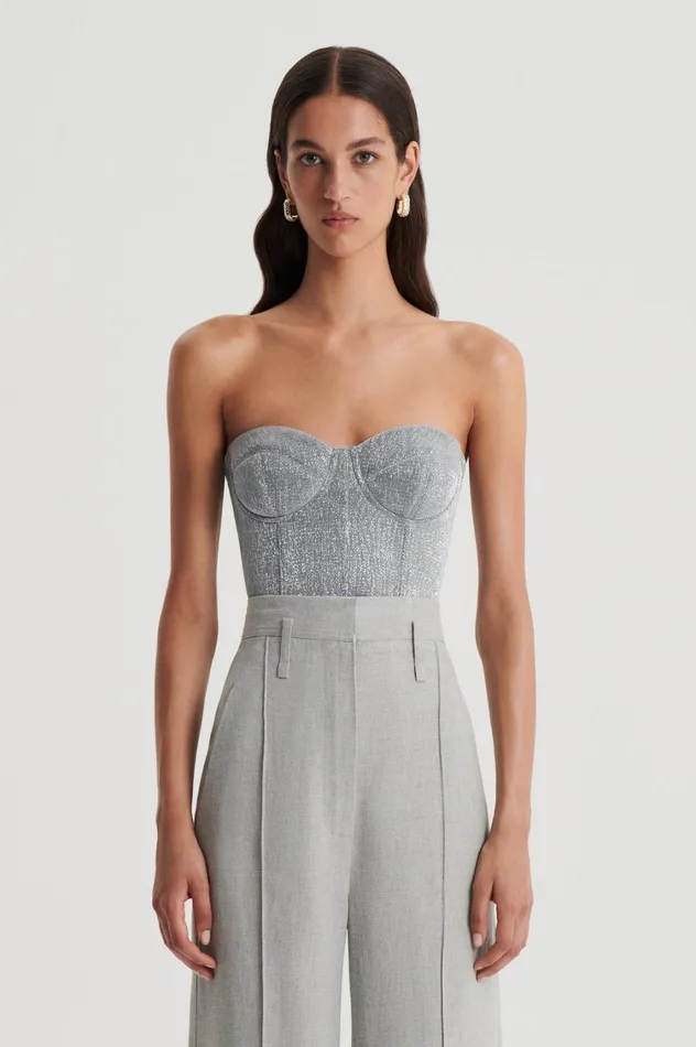 Tops Women Scanlan Theodore TINSEL BUSTIER Silver Tops Women Scanlan Theodore TINSEL BUSTIER Silver