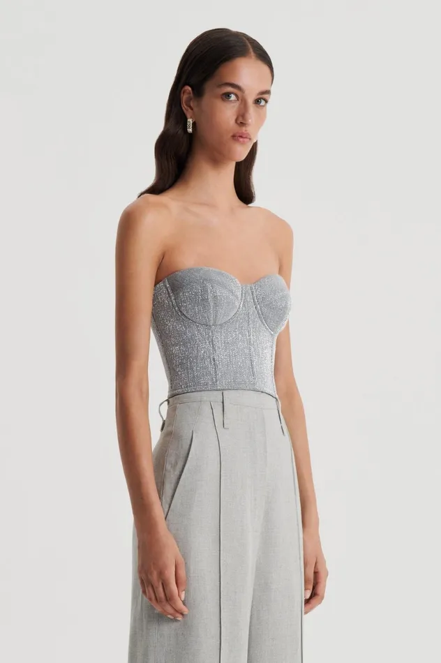 Tops Women Scanlan Theodore TINSEL BUSTIER Silver Tops Women Scanlan Theodore TINSEL BUSTIER Silver