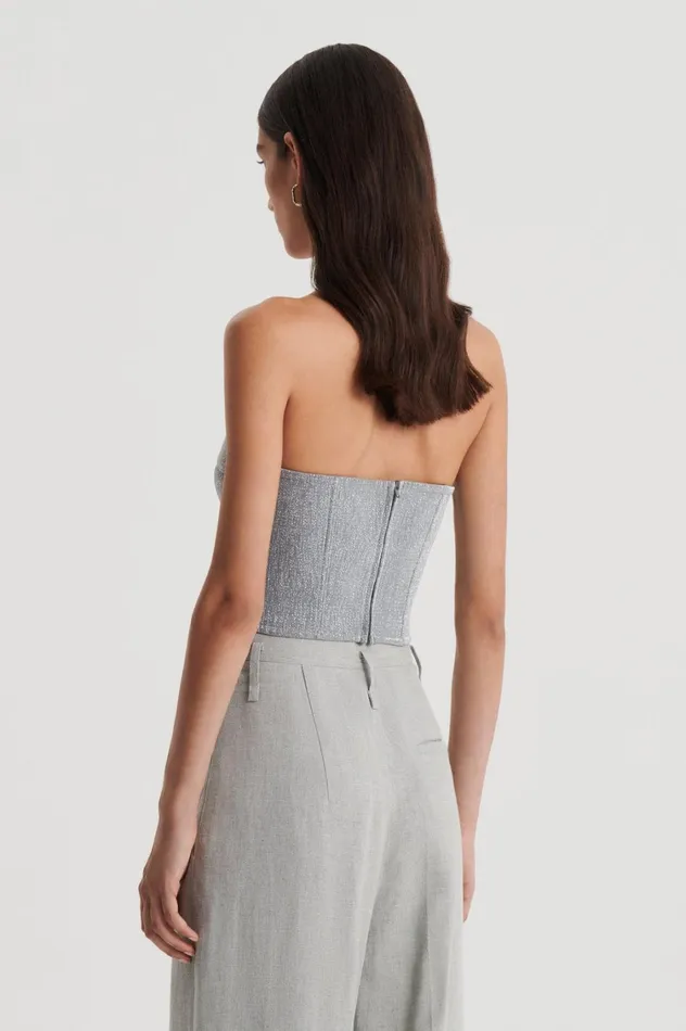 Tops Women Scanlan Theodore TINSEL BUSTIER Silver Tops Women Scanlan Theodore TINSEL BUSTIER Silver