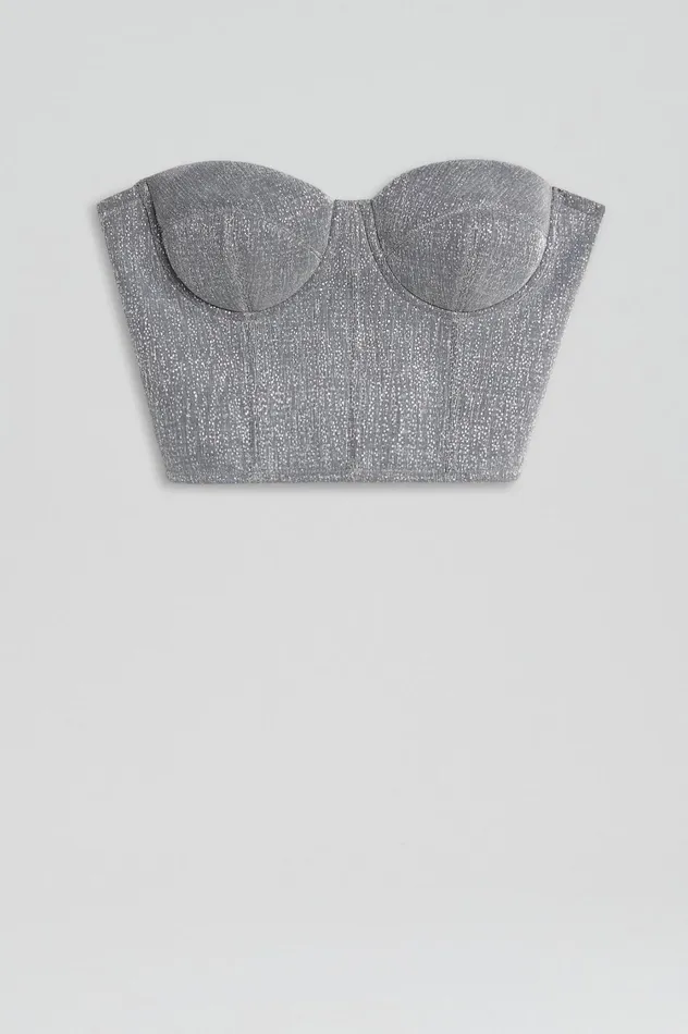 Tops Women Scanlan Theodore TINSEL BUSTIER Silver Tops Women Scanlan Theodore TINSEL BUSTIER Silver