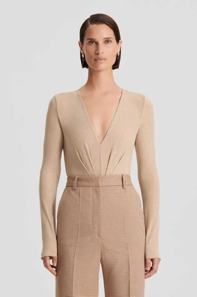 Tops Women Scanlan Theodore TINSEL DRAPE BODYSUIT Champagne