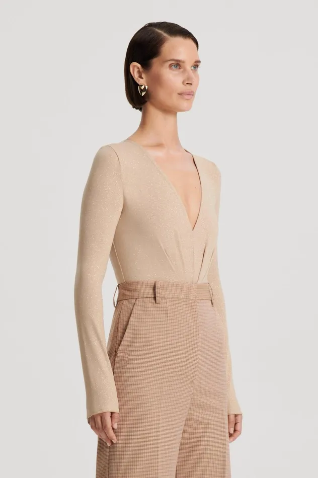 Tops Women Scanlan Theodore TINSEL DRAPE BODYSUIT Champagne