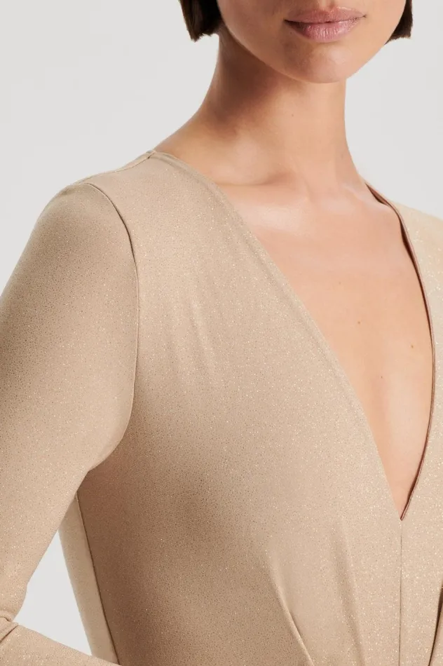 Tops Women Scanlan Theodore TINSEL DRAPE BODYSUIT Champagne