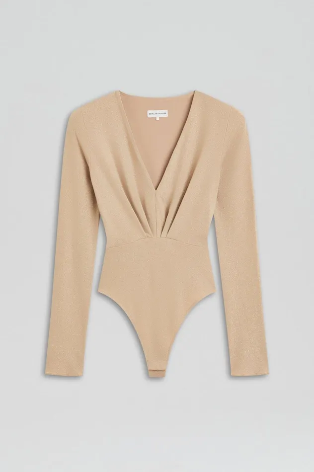 Tops Women Scanlan Theodore TINSEL DRAPE BODYSUIT Champagne