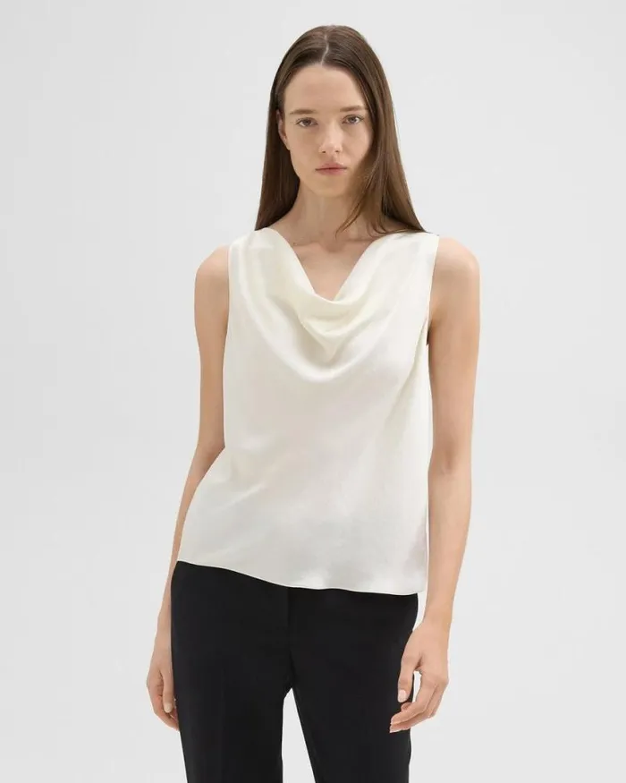 Tops Women Theory Cowl Neck Top In Crushed Satin Rice