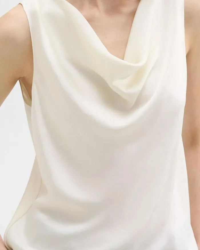 Tops Women Theory Cowl Neck Top In Crushed Satin Rice