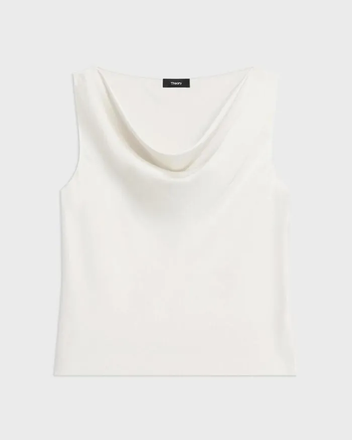 Tops Women Theory Cowl Neck Top In Crushed Satin Rice