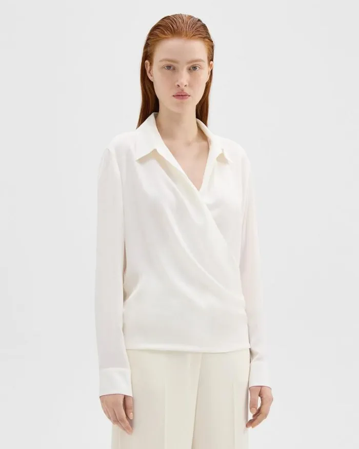 Tops Women Theory Wrap Blouse In Silk Georgette Ivory