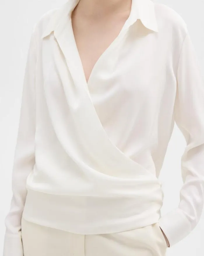 Tops Women Theory Wrap Blouse In Silk Georgette Ivory