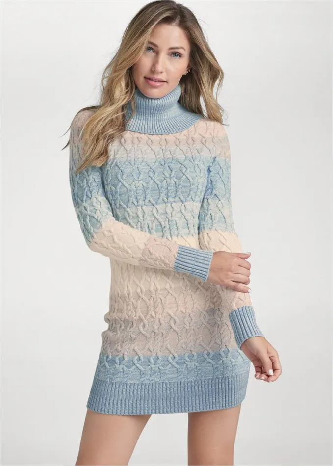 Turtleneck Sweater Dress Blue Multi Women VENUS Sweater Dresses