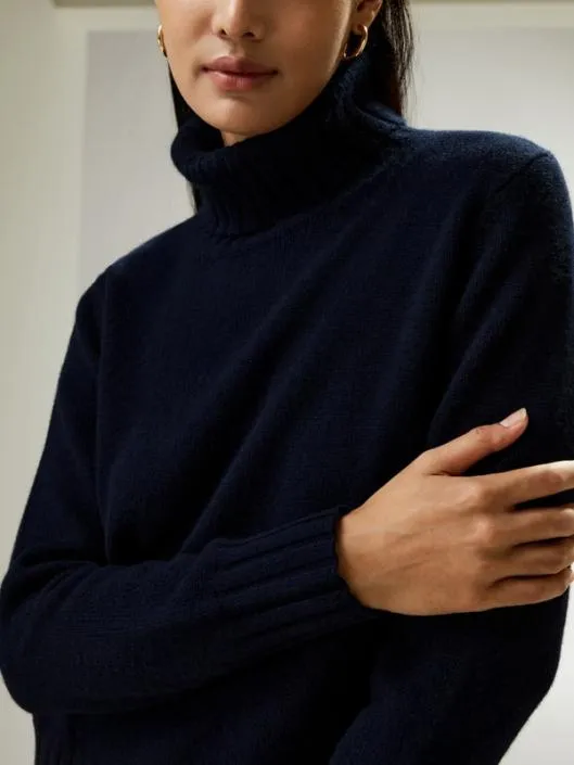 Turtleneck Sweater With Rib Hemline Women Lilysilk Knitwear