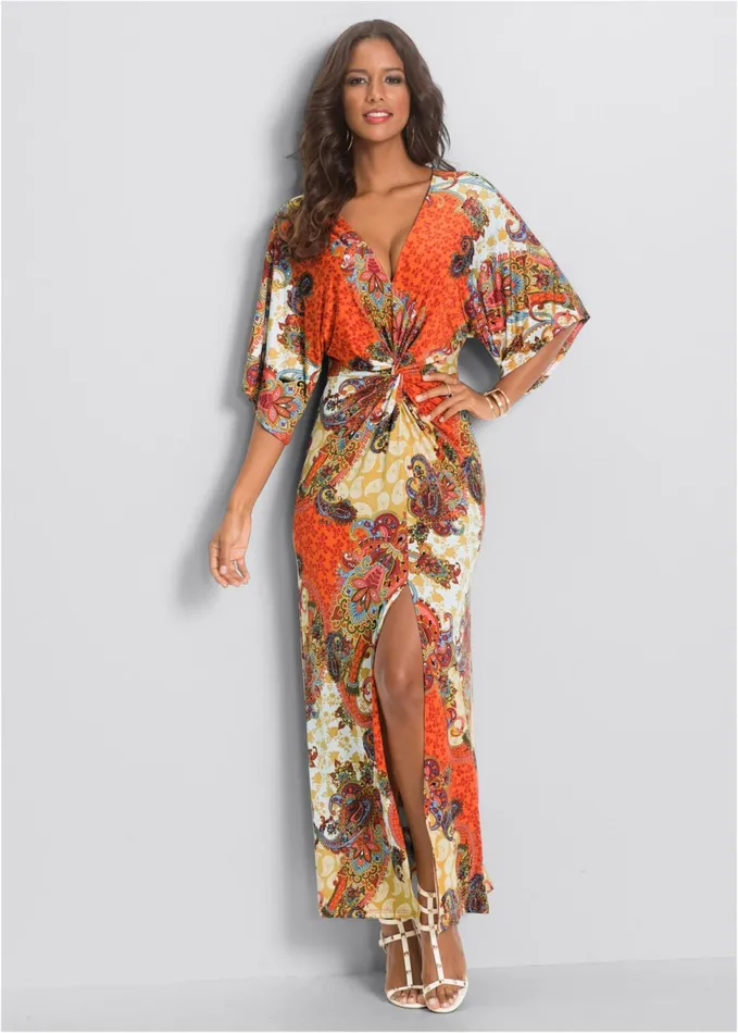 Twist Front Maxi Dress Orange Multi Women VENUS Casual Dresses