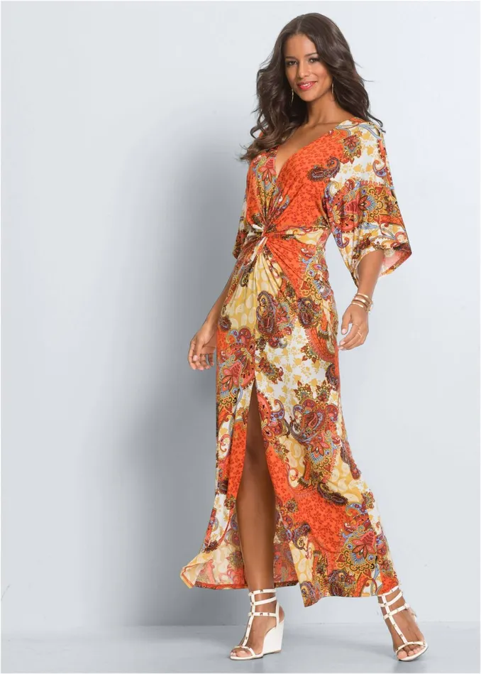 Twist Front Maxi Dress Orange Multi Women VENUS Casual Dresses