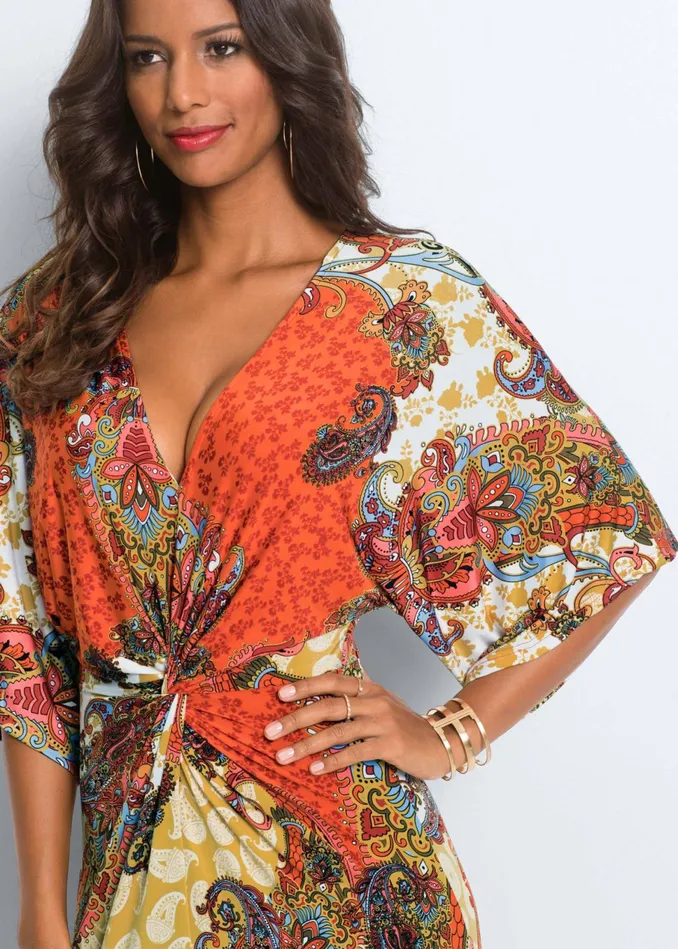 Twist Front Maxi Dress Orange Multi Women VENUS Casual Dresses