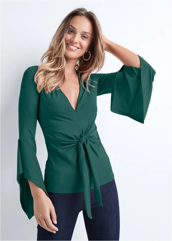 TWIST KNOT FRONT TOP Green Women VENUS Blouses