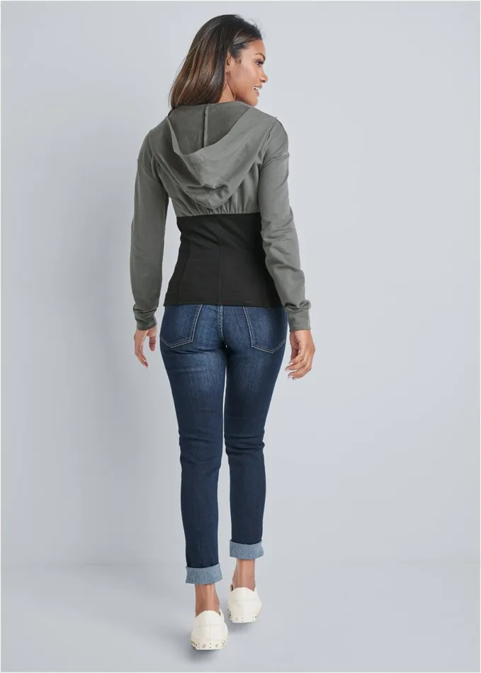 TWO TONE ZIP FRONT SWEATSHIRT Black and Grey Women VENUS Sweatshirts and Hoodies