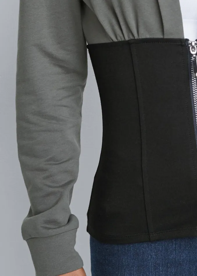 TWO TONE ZIP FRONT SWEATSHIRT Black and Grey Women VENUS Sweatshirts and Hoodies
