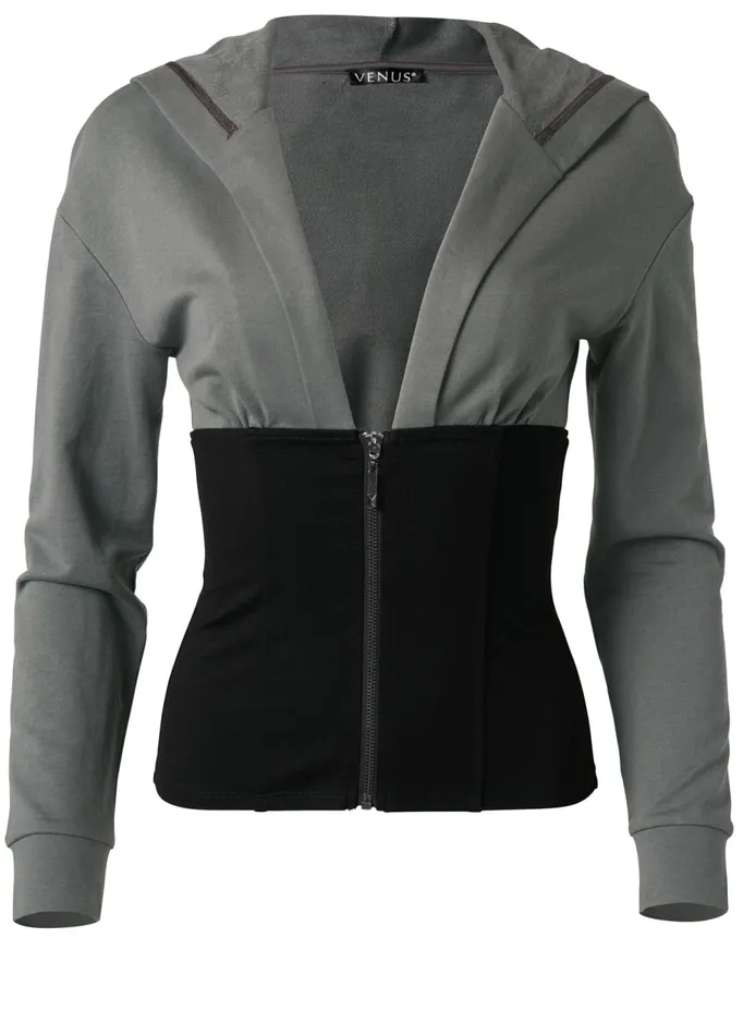 TWO TONE ZIP FRONT SWEATSHIRT Black and Grey Women VENUS Sweatshirts and Hoodies