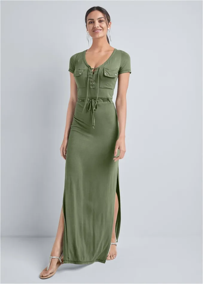 Utility LaceUp Maxi Dress Olive Women VENUS Maxi Dresses
