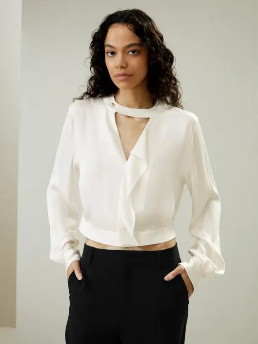 Vneck Silk Blouse With Gathered Hem Women Blouses Lilysilk Shirts