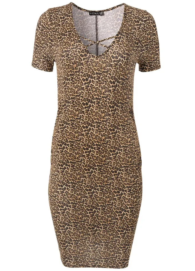 VNECK TSHIRT DRESS Brown Multi Women VENUS Casual Dresses
