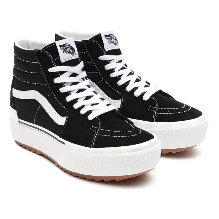 Vans Platform Shoes Women SuedeCanvas Sk8Hi Stacked Shoes Black
