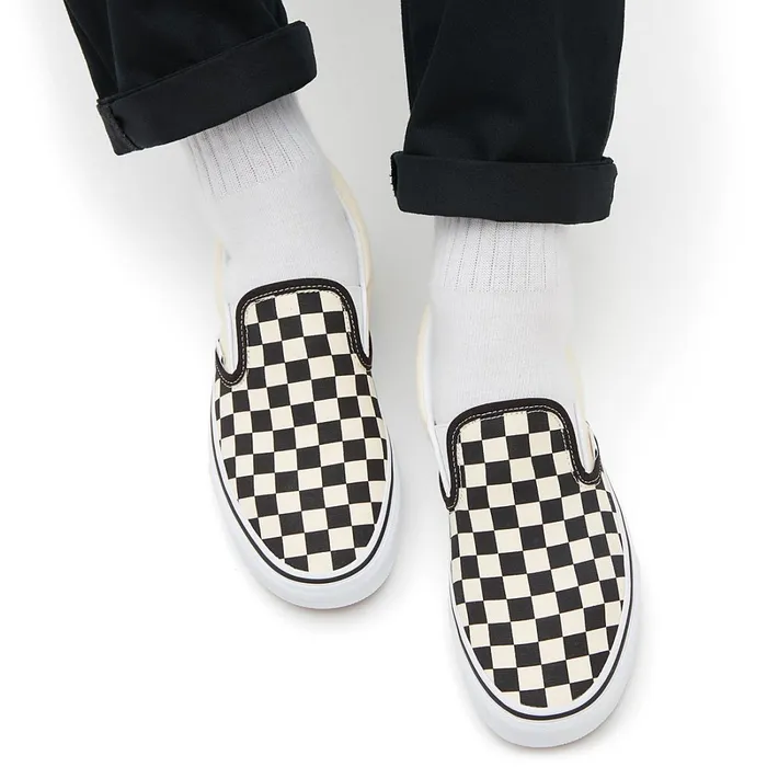Vans Slipon Shoes Women Checkerboard Classic SlipOn Shoes Black White